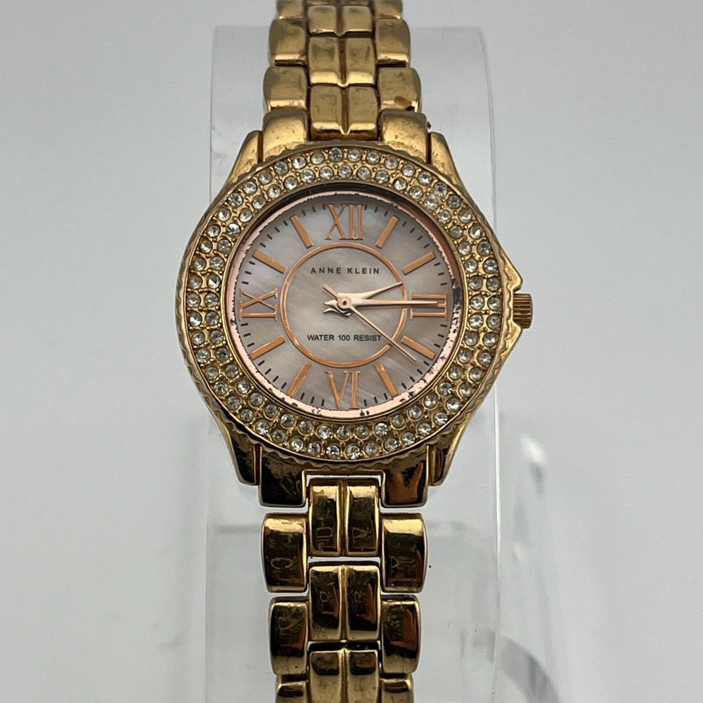 Anne Klein Watch Women Crystal Bezel Rose Gold 6.5" Band 10/9536- New Battery